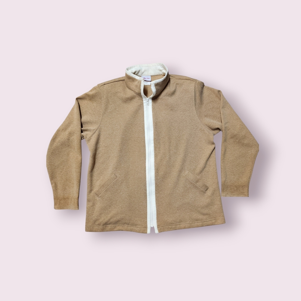 TanJay Tan and White Zip-Up Blazer Vintage 90s Or 80s Shoulder Pads Boxy Canada